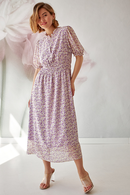 Женское платье Stimma Кларенс, цвет - Молочный/сиреневый цветок